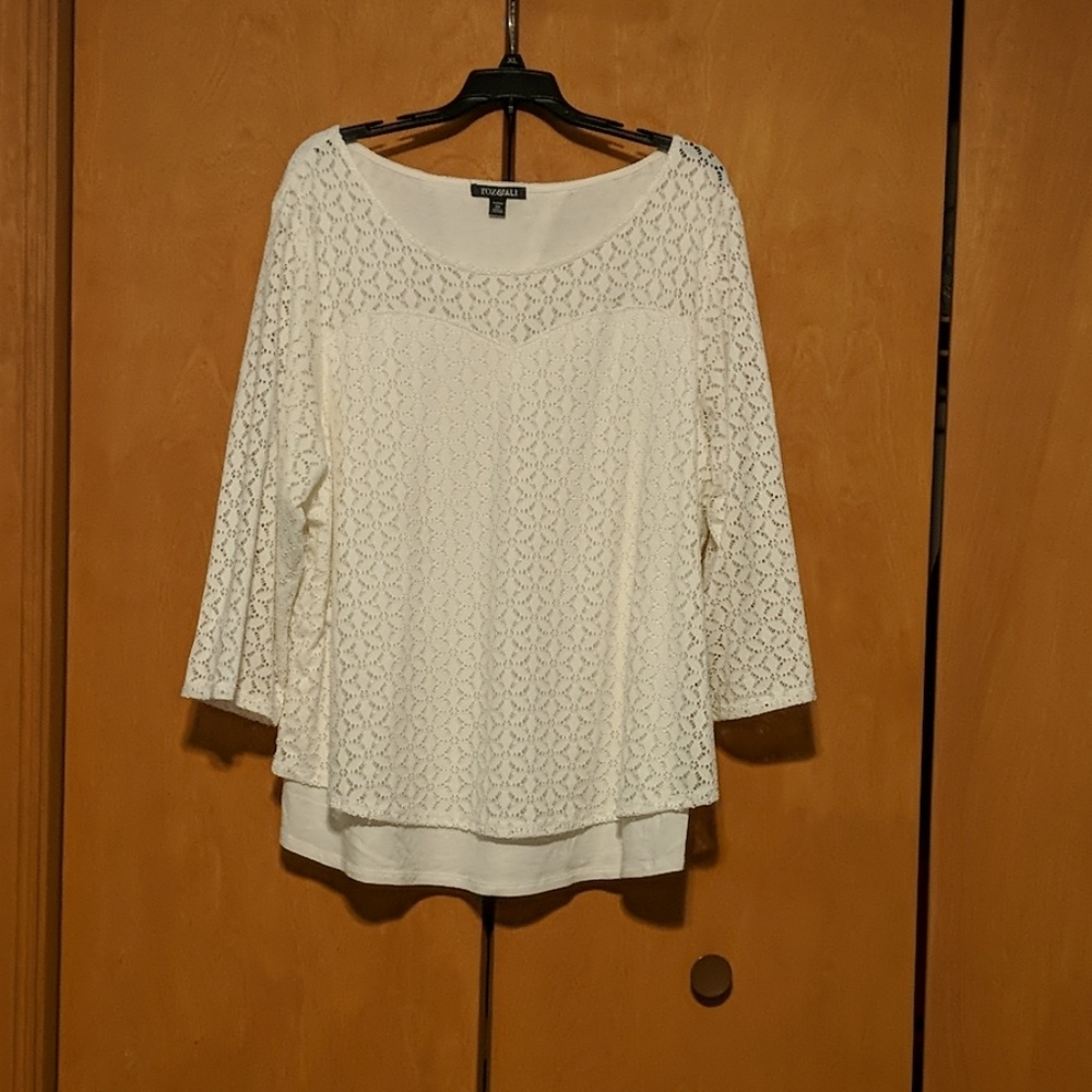 White textured long sleeve top